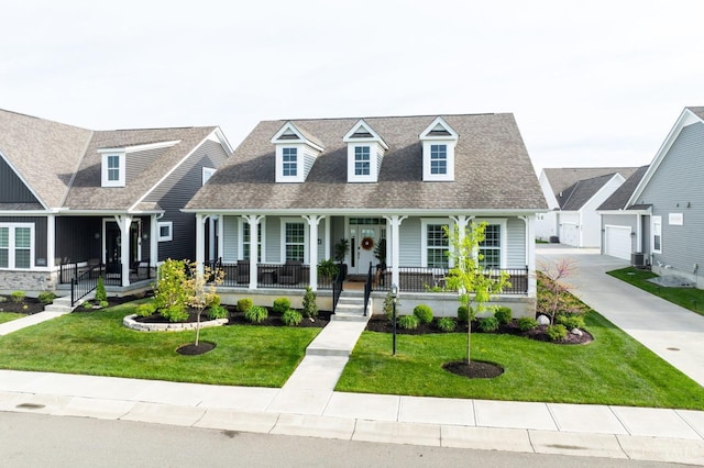5038 Maiden Way, Liberty Twp, OH 45011 - new england style home with covered porch, a front lawn, and a garage