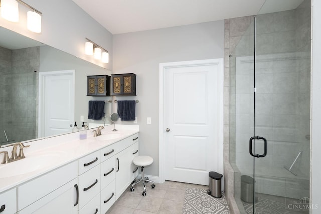 5038 Maiden Way, Liberty Twp, OH 45011 - full bath with a shower stall, double vanity, tile patterned flooring, and baseboards