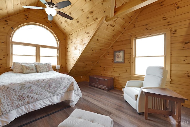 1607 Kato Ln, Marion Twp, OH 43155 - bedroom with vaulted ceiling, wood ceiling, multiple windows, wood walls, and wood finished floors