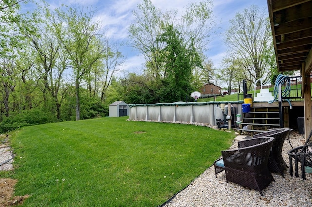 5172 Sheits Rd, Colerain Twp, OH 45251 - view of green lawn with a deck, a covered pool, and stairs
