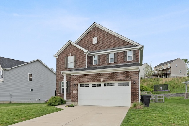 10522 Atterbury Dr, Crosby Twp, OH 45030 - traditional-style house with a trampoline, concrete driveway, brick siding, and a front lawn