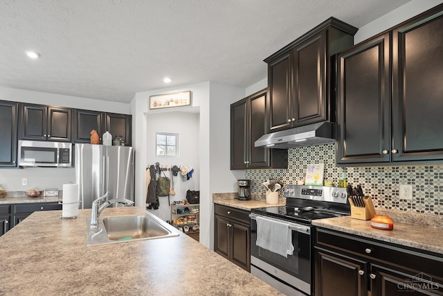 10522 Atterbury Dr, Crosby Twp, OH 45030 - kitchen with appliances with stainless steel finishes, under cabinet range hood, a sink, backsplash, and recessed lighting