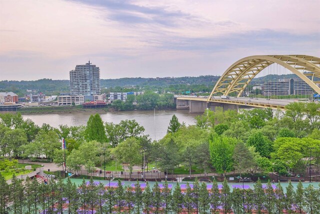 water view featuring a notable bridge