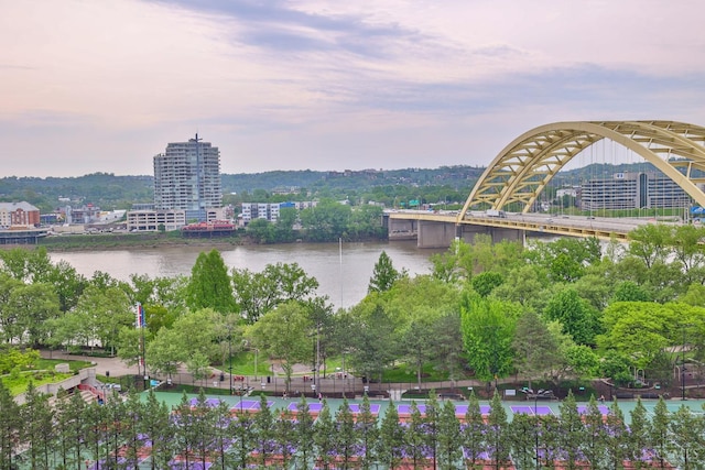 water view featuring a notable bridge