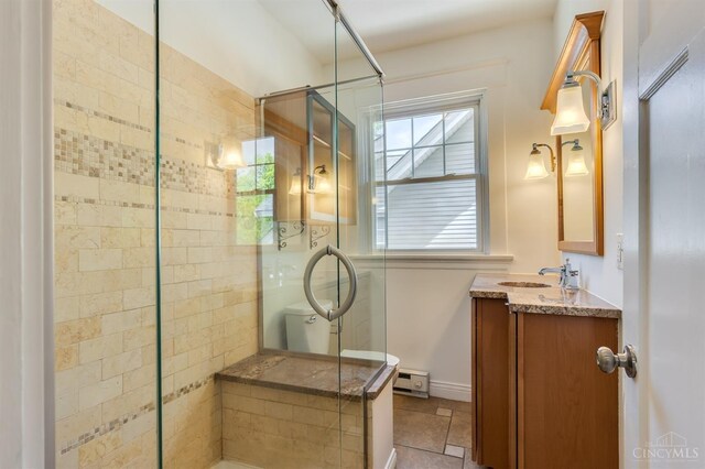 2848 Markbreit Ave, Cincinnati, OH 45209 - full bath featuring a shower stall, vanity, and baseboard heating