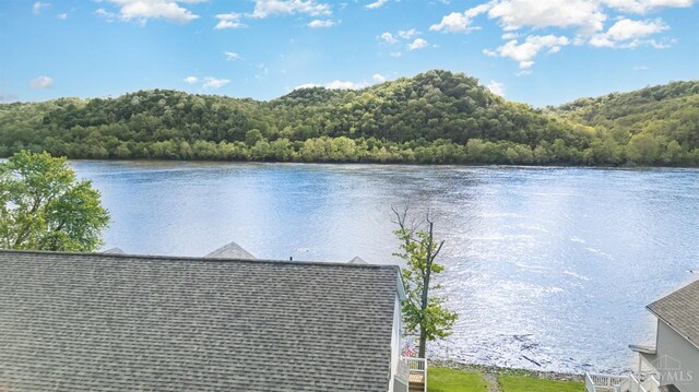 water view featuring a heavily wooded area