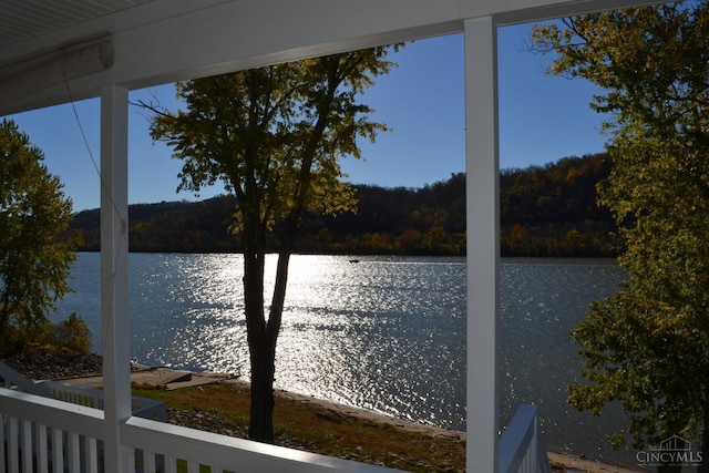 water view featuring a heavily wooded area