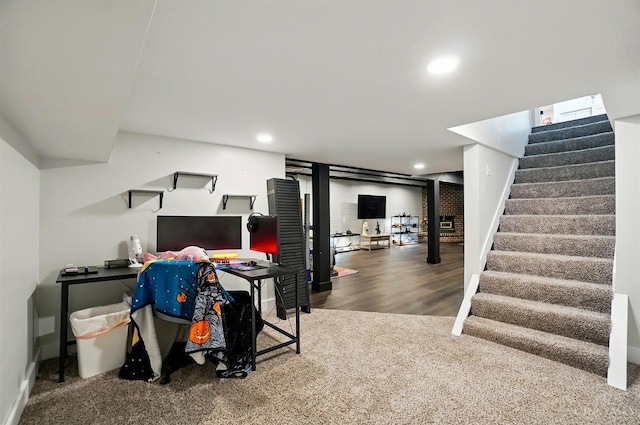 11675 New Biddinger Rd, Harrison Twp, OH 45030 - finished basement with stairway, recessed lighting, baseboards, and carpet