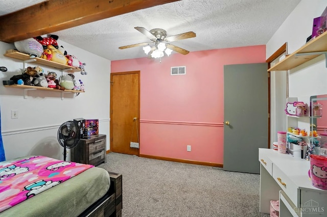 11675 New Biddinger Rd, Harrison Twp, OH 45030 - carpeted bedroom with a textured ceiling and ceiling fan