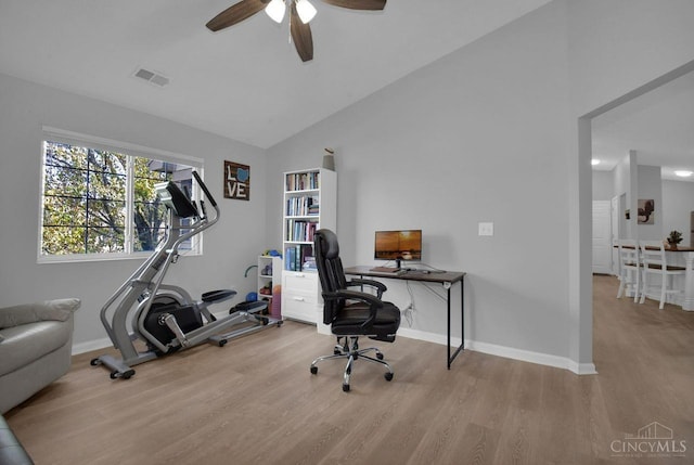 1740 Piper Ln Unit 206, Centerville, OH 45440 - office space featuring wood finished floors, ceiling fan, vaulted ceiling, and baseboards