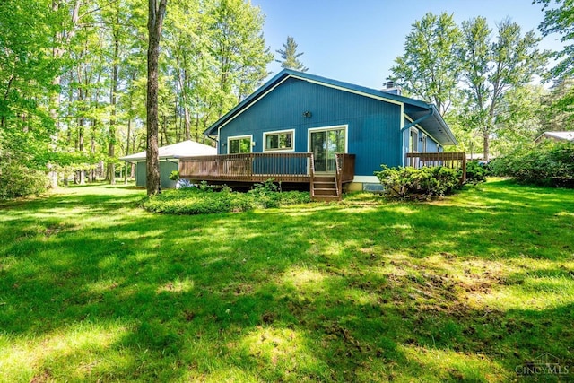 5672 Crooked Tree Ln, Miami Twp, OH 45150 - back of house featuring a wooden deck and a lawn