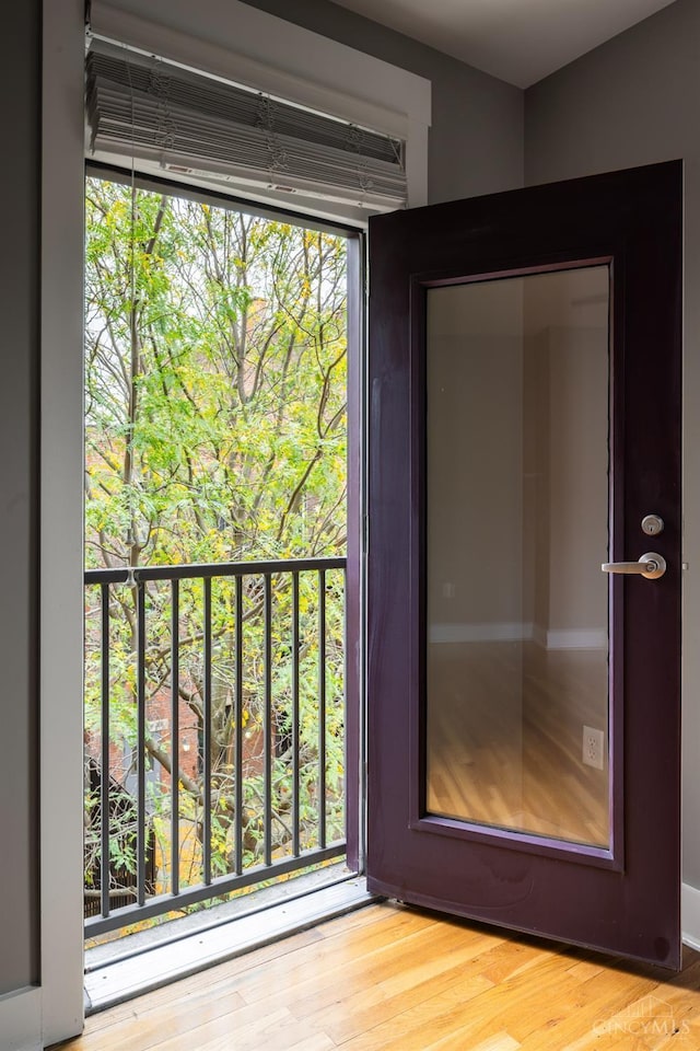 doorway to outside featuring wood finished floors