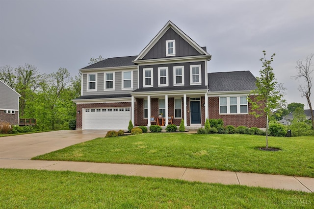 7690 Wharton Ct, West Chester, OH 45069 - craftsman-style home featuring covered porch, a garage, brick siding, and concrete driveway