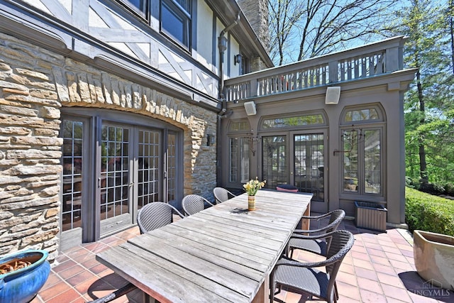 1 Beech Crest Ln, Cincinnati, OH 45206 - view of patio / terrace featuring a balcony, french doors, and outdoor dining area