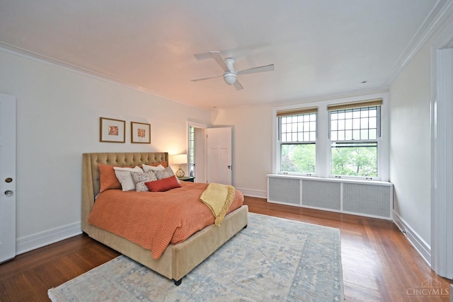 1 Beech Crest Ln, Cincinnati, OH 45206 - bedroom featuring ornamental molding, wood finished floors, radiator heating unit, baseboards, and a ceiling fan