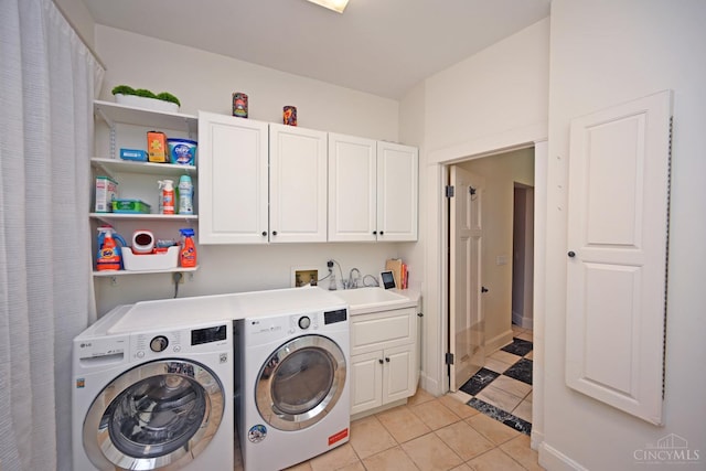 1 Beech Crest Ln, Cincinnati, OH 45206 - laundry room featuring cabinet space, independent washer and dryer, and light tile patterned floors