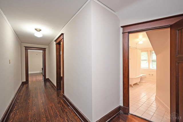 1 Beech Crest Ln, Cincinnati, OH 45206 - corridor featuring dark wood-type flooring, crown molding, and baseboards