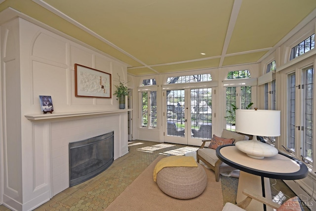 1 Beech Crest Ln, Cincinnati, OH 45206 - living room with french doors and a glass covered fireplace