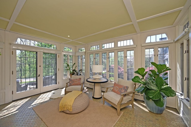 1 Beech Crest Ln, Cincinnati, OH 45206 - sunroom / solarium featuring french doors, a baseboard radiator, and tile patterned floors