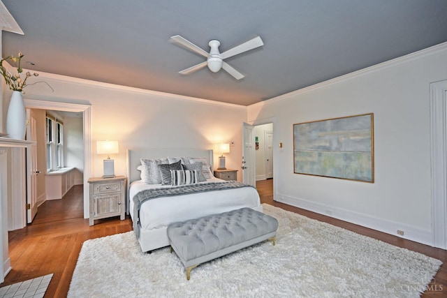 1 Beech Crest Ln, Cincinnati, OH 45206 - bedroom with ornamental molding, wood finished floors, baseboards, and ceiling fan