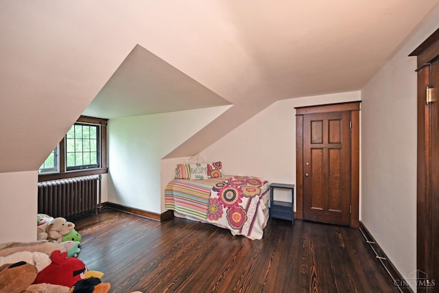 1 Beech Crest Ln, Cincinnati, OH 45206 - bedroom with radiator heating unit, wood finished floors, lofted ceiling, and baseboards