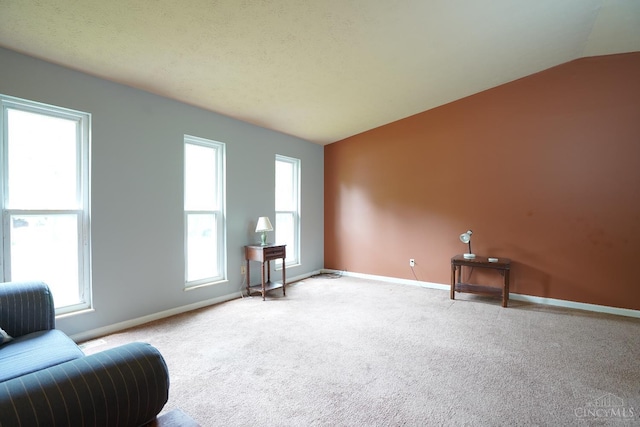 1260 Pine Forest Dr, Pierce Twp, OH 45102 - living area featuring vaulted ceiling, carpet flooring, and baseboards