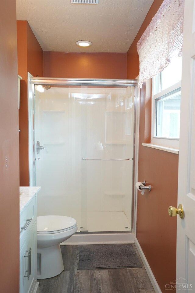 1260 Pine Forest Dr, Pierce Twp, OH 45102 - bathroom with wood finished floors, a stall shower, vanity, and toilet