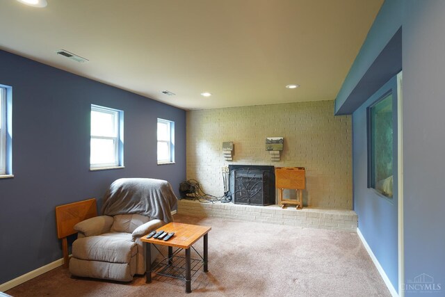 1260 Pine Forest Dr, Pierce Twp, OH 45102 - carpeted living area featuring a fireplace, recessed lighting, and baseboards