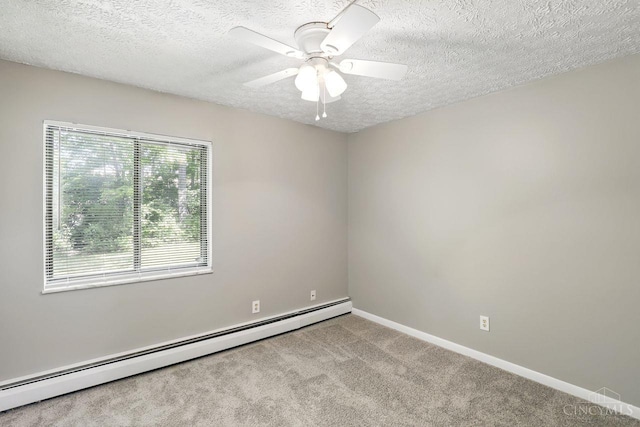 6607 Hearne Rd Unit 90, Green Twp, OH 45248 - carpeted empty room with a baseboard radiator, a ceiling fan, a textured ceiling, and baseboards