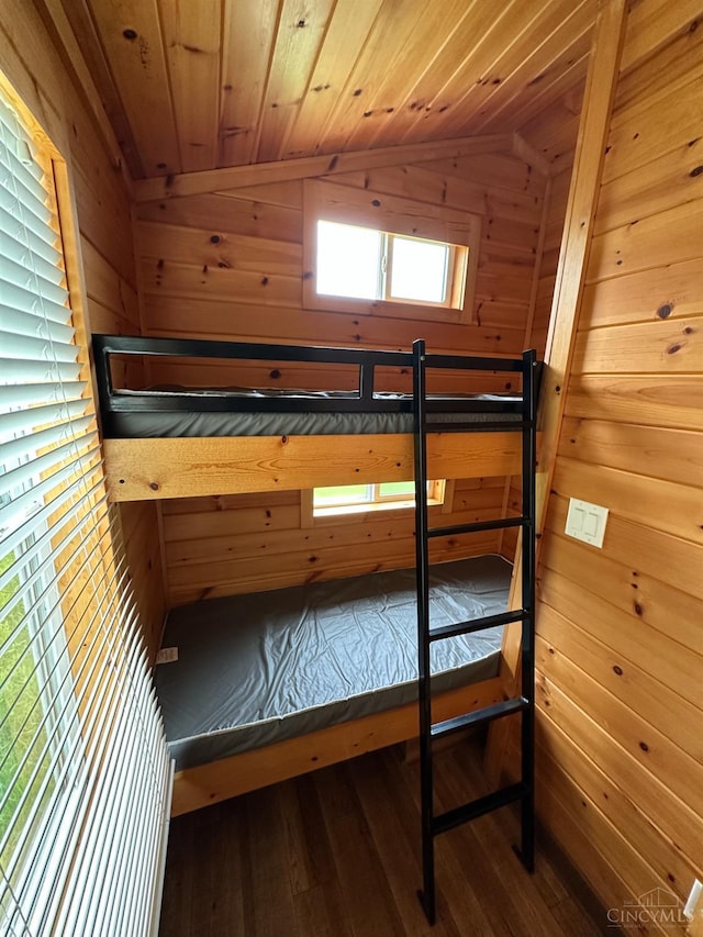 58 Wizard Of Oz Way, Paint Twp, OH 45133 - unfurnished bedroom featuring wood walls, lofted ceiling, wood finished floors, wood ceiling, and a sauna / steam room