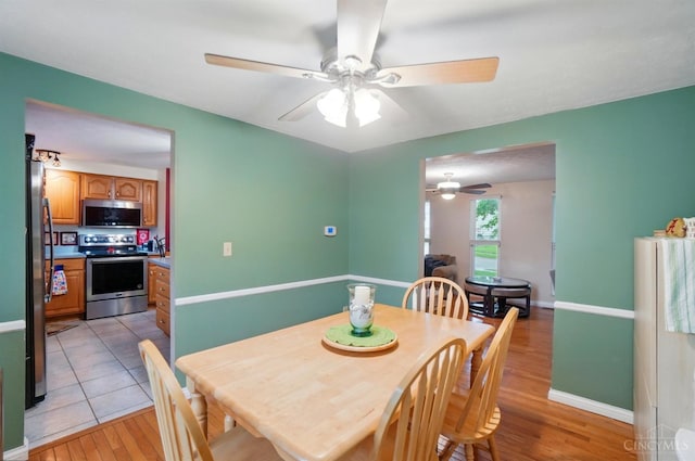 12056 Hazelhurst Ln, Springfield Twp, OH 45240 - dining space with a ceiling fan, light wood-type flooring, and baseboards