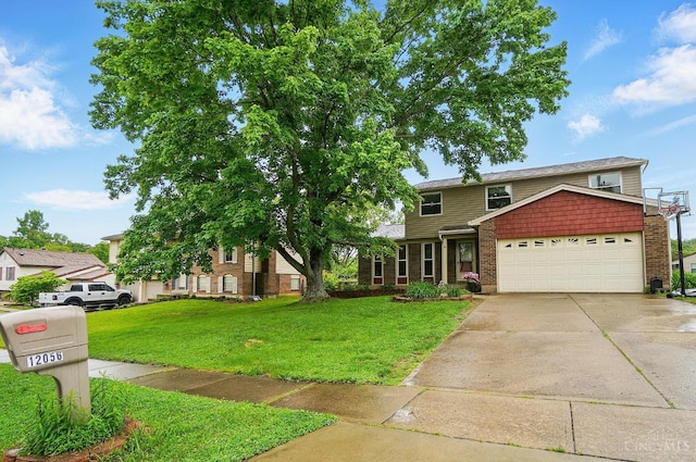 12056 Hazelhurst Ln, Springfield Twp, OH 45240 - view of front of house featuring a garage, a front lawn, brick siding, and driveway