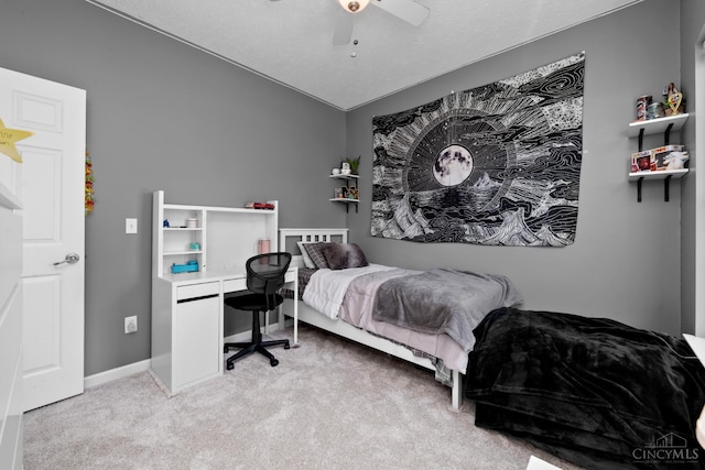 164 Shanda Dr, Monroe, OH 45040 - bedroom with light colored carpet, lofted ceiling, a ceiling fan, baseboards, and a desk