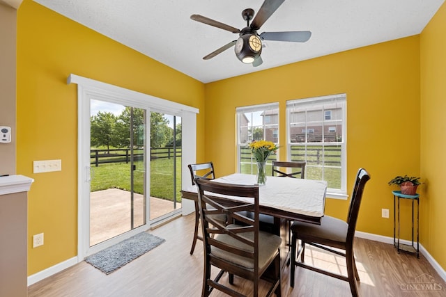 164 Shanda Dr, Monroe, OH 45040 - dining room featuring light wood-style floors, baseboards, and a ceiling fan