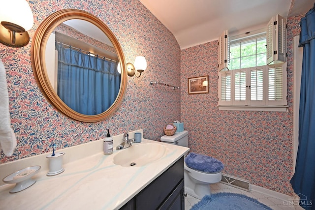 667 N Meadowcrest Cir, Springfield Twp, OH 45231 - full bath with tile patterned flooring, vanity, wallpapered walls, toilet, and baseboards
