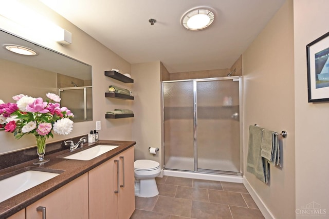 15 W Fourth St Unit 413, Cincinnati, OH 45202 - full bath with toilet, a shower stall, double vanity, and tile patterned flooring