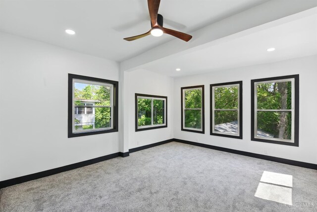 752 S Fred Shuttlesworth Cir, Cincinnati, OH 45229 - carpeted empty room with recessed lighting, baseboards, a ceiling fan, and beam ceiling
