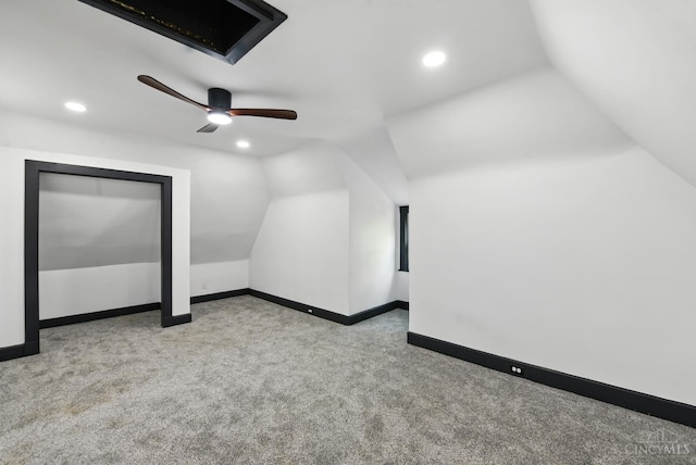 752 S Fred Shuttlesworth Cir, Cincinnati, OH 45229 - additional living space with vaulted ceiling, carpet, baseboards, recessed lighting, and a ceiling fan
