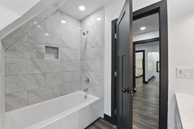 752 S Fred Shuttlesworth Cir, Cincinnati, OH 45229 - bathroom featuring bathtub / shower combination, recessed lighting, and wood finished floors