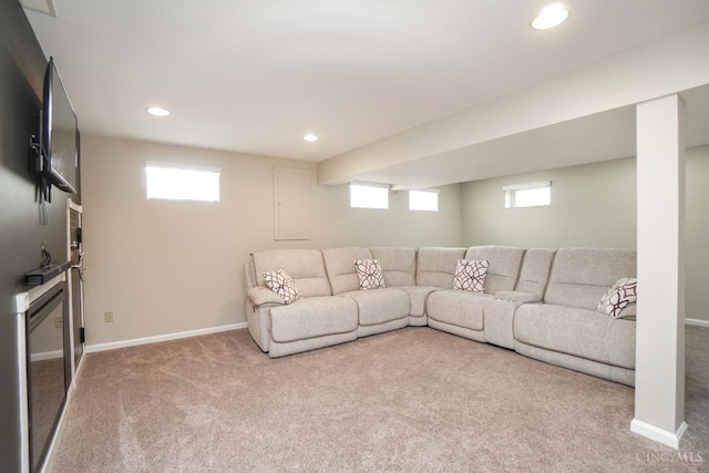 5509 Windmere Dr, Green Twp, OH 45248 - living room with carpet flooring, baseboards, healthy amount of natural light, and recessed lighting