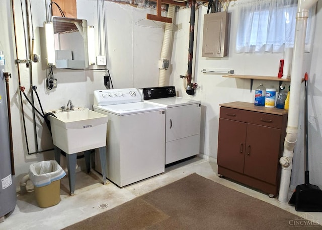 9521 Haddington Ct, Colerain Twp, OH 45251 - laundry area featuring washing machine and dryer, electric panel, and a sink