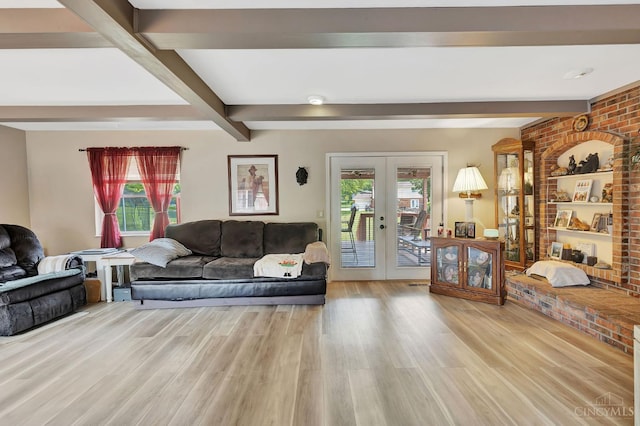 1366 Devils Backbone Rd, Green Twp, OH 45233 - living area featuring beam ceiling, french doors, and wood finished floors