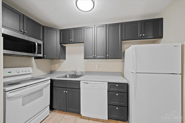 4906 Chalet Dr Unit 7, Saint Bernard, OH 45217 - kitchen featuring white appliances, light countertops, gray cabinets, and a textured ceiling