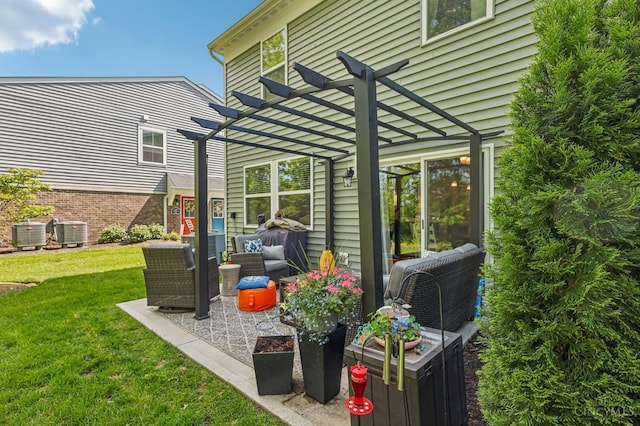 5859 Parkview Ln, Miami Twp, OH 45150 - view of patio featuring central AC, a pergola, and outdoor lounge area