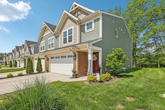 5859 Parkview Ln, Miami Twp, OH 45150 - townhome / multi-family property featuring concrete driveway, a garage, brick siding, a front lawn, and a residential view
