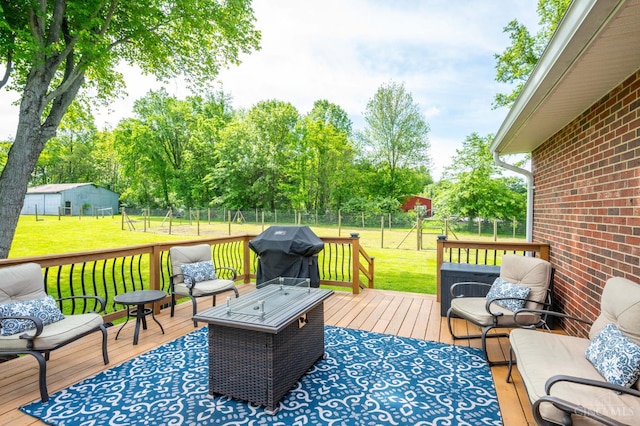 6290 Ludlum Rd, Salem Twp, OH 45152 - wooden terrace with grilling area and view of wooded area