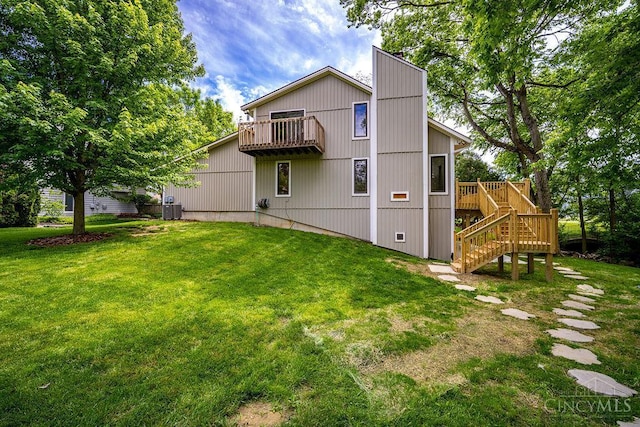 4723 Rosedale Rd, Middletown, OH 45042 - back of house featuring a yard, stairs, a deck, and central AC unit