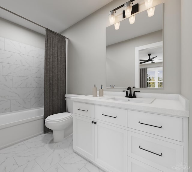 5003 Anderson Pl Unit 7, Cincinnati, OH 45227 - full bathroom with vanity, toilet, marble look tile flooring, shower / bath combo with shower curtain, and ceiling fan