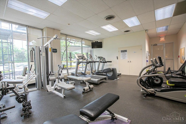 2324 Madison Rd Unit 506, Cincinnati, OH 45208 - exercise room with plenty of natural light and a paneled ceiling