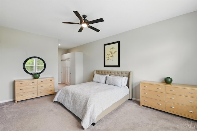 1387 Lake Run Dr, Turtle Creek Twp, OH 45036 - bedroom with light carpet, a ceiling fan, and baseboards